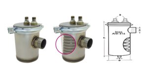 CONDENSADOR COMPLETO PM6 INOX R 1/2" – X 2" – Y 1" – H=220mm Ø 150mm